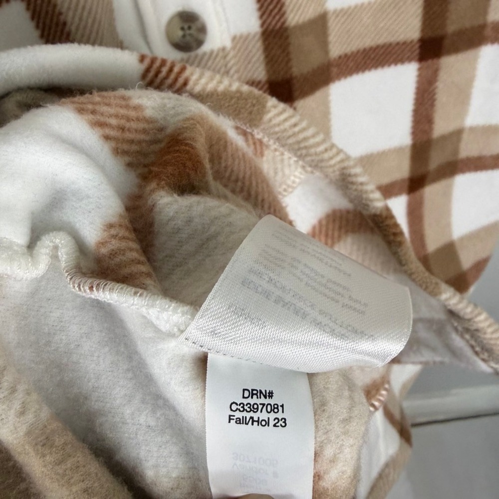 Eddie Bauer Microfleece Tan Plaid Button‎ Down Shacket Fleece Outdoor Medium - Picture 8 of 10